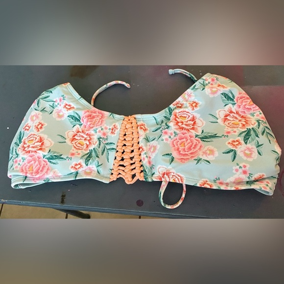 Xhilaration Mint Green & Pink Floral Underwire Bikini Top Adjustable Corset Back - Picture 1 of 3